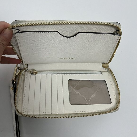 Michael Kors Jet Set Travel Phone Wallet Wristlet Off White Leather Cream - Picture 4 of 11